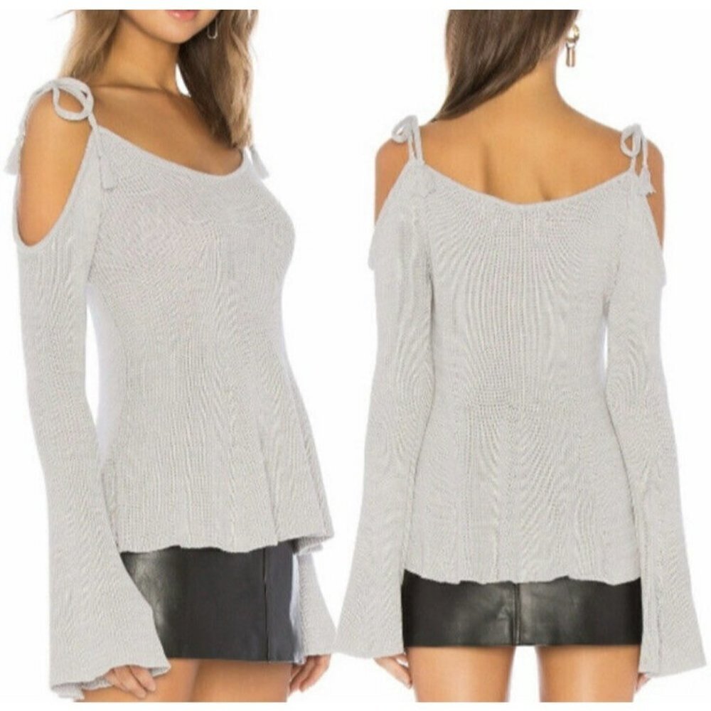 Cupcakes and Cashmere Gray Sweater Tie Shoulders Bell Sleeves Boho Women Small
